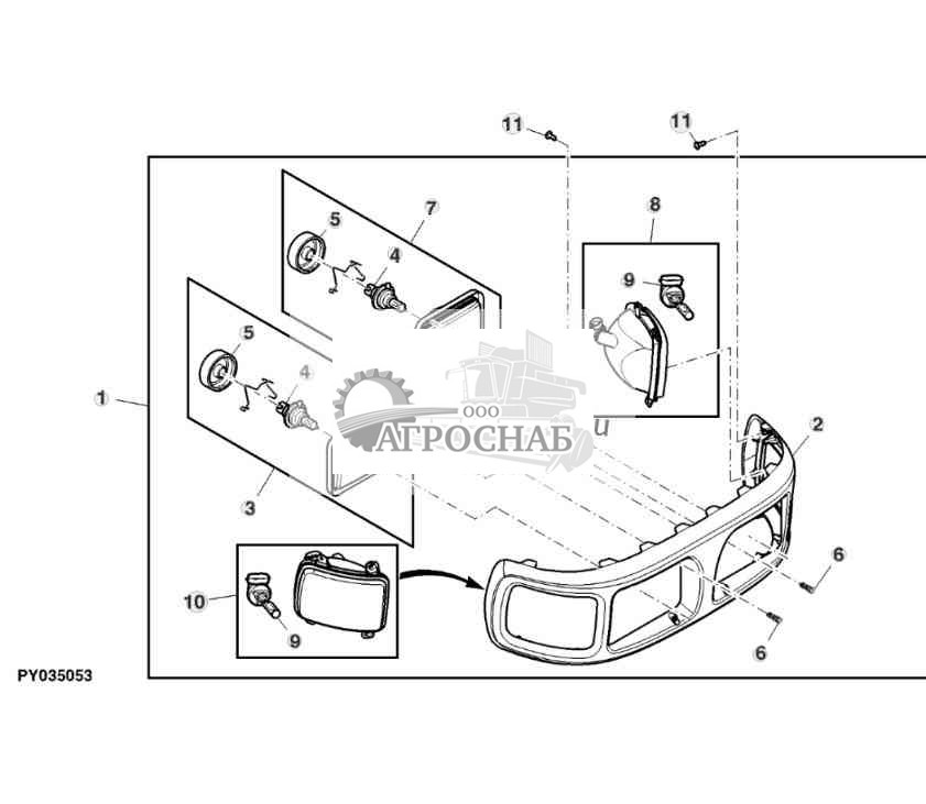 Передние фары, с угловым фонарем, передняя решетка, левостороннее движение 